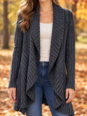 APT. 9 Women’s Plus 1X Blue Knit Open Front Cardigan Sweater Long Sleeve
